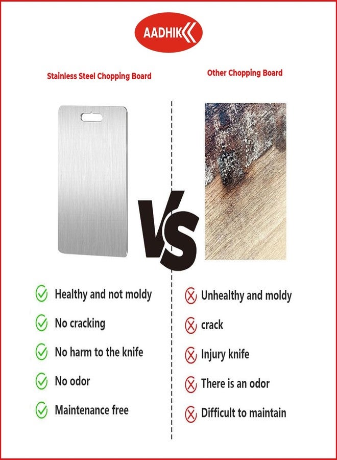 AADHIK Stainless Steel Chopping Board 32x21 cm | Heavy-Duty Cutting Board for Kitchen | Rustproof, Hygienic & Knife-Friendly Steel Board for Vegetable, Fruit, Meat Cutting (Pack of 1) - Image 5